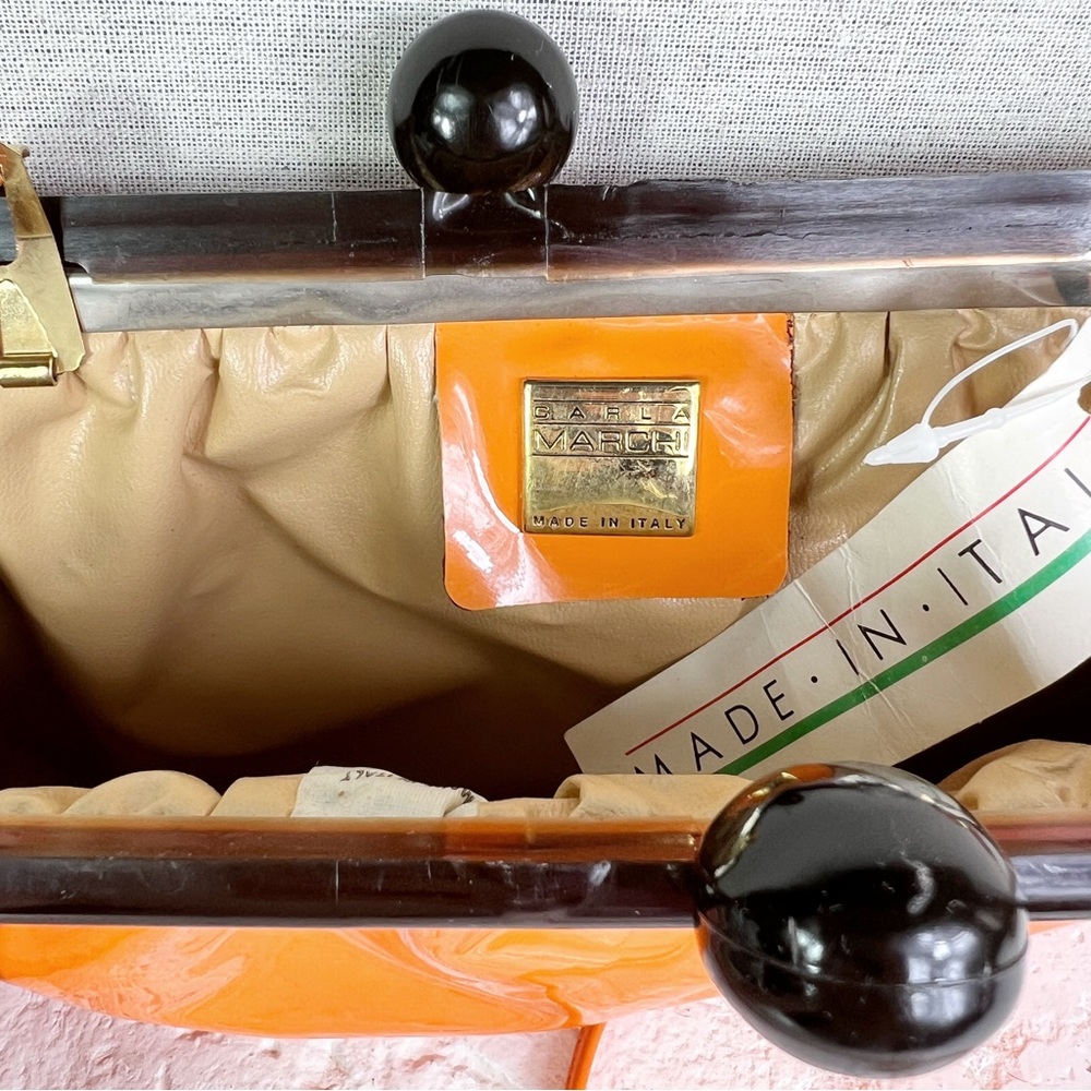 VINTAGE NWT Carla Marchi Italian made vinyl purse with faux tortoiseshell clasp - Picture 6 of 7